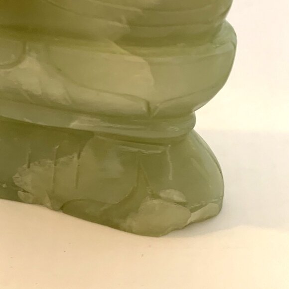 Chinese Nephrite Jade Seated Guanyin 6" Statue Hand Carved w/Pierced Leaf Halo - Picture 10 of 13